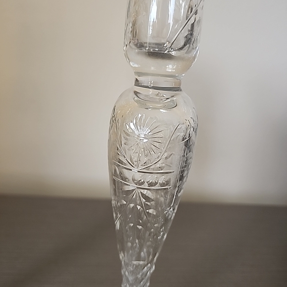 set of 2 vintage glass candle holders with bobeches, clear, glass, 10" tall - Picture 12 of 13